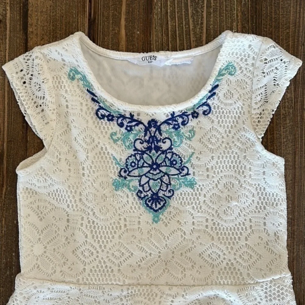 Guess Dress Lace Fabric Size 3/4 T White & Blue details